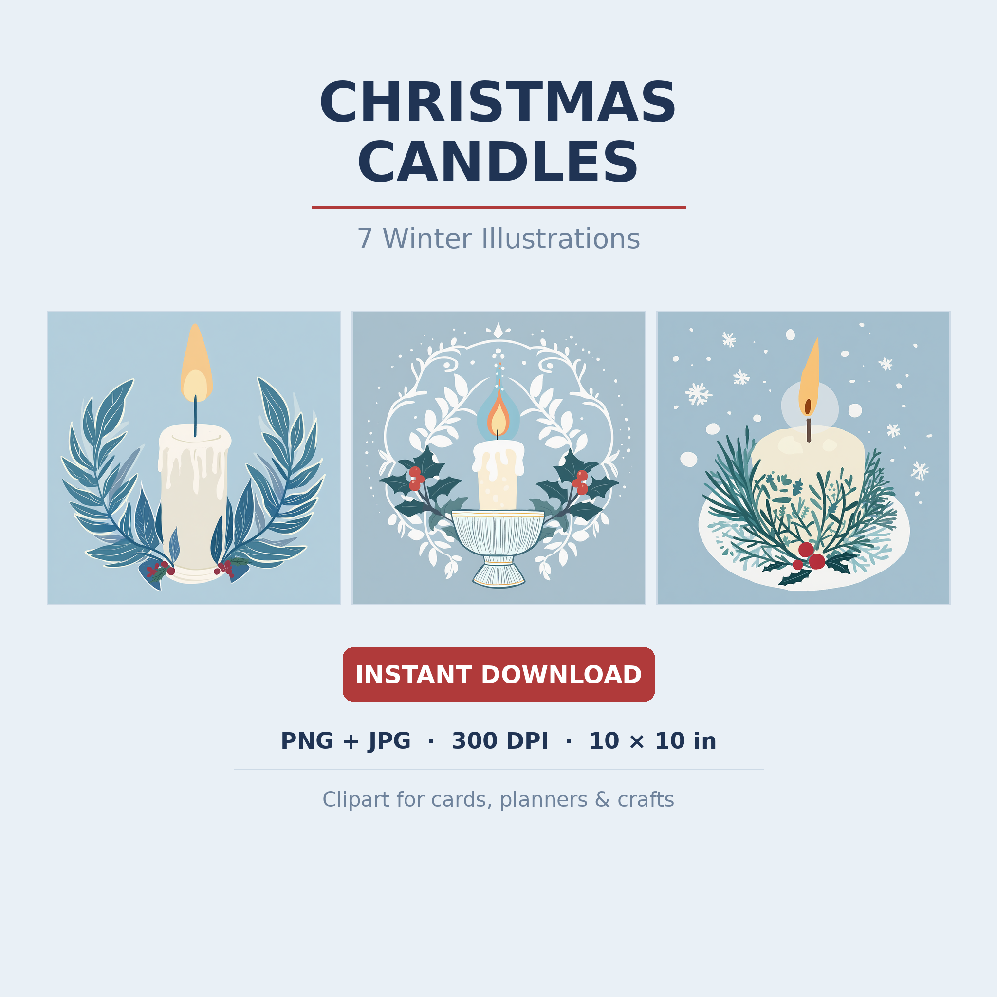 Christmas Candle Clipart | 7 Winter Illustrations | Holly & Candlelight Digital Art | Instant Download PNG JPG