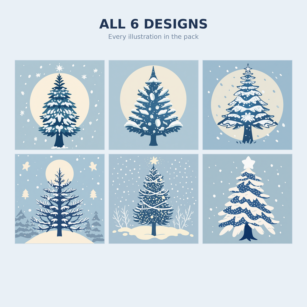 Pine Trees Clipart | 6 Winter Illustrations | Snowy Christmas Tree Digital Art | Instant Download PNG JPG