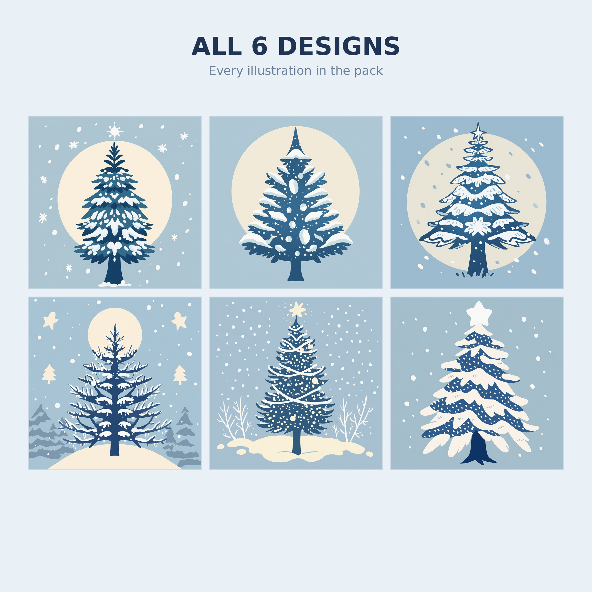 Pine Trees Clipart | 6 Winter Illustrations | Snowy Christmas Tree Digital Art | Instant Download PNG JPG