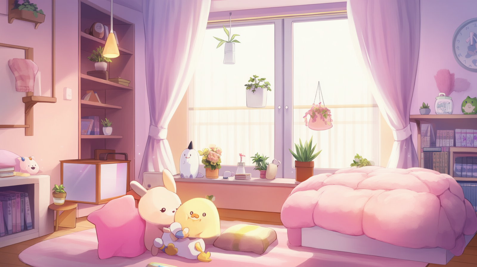 Vtuber cozy room background - Stream scene set -  Pink v2