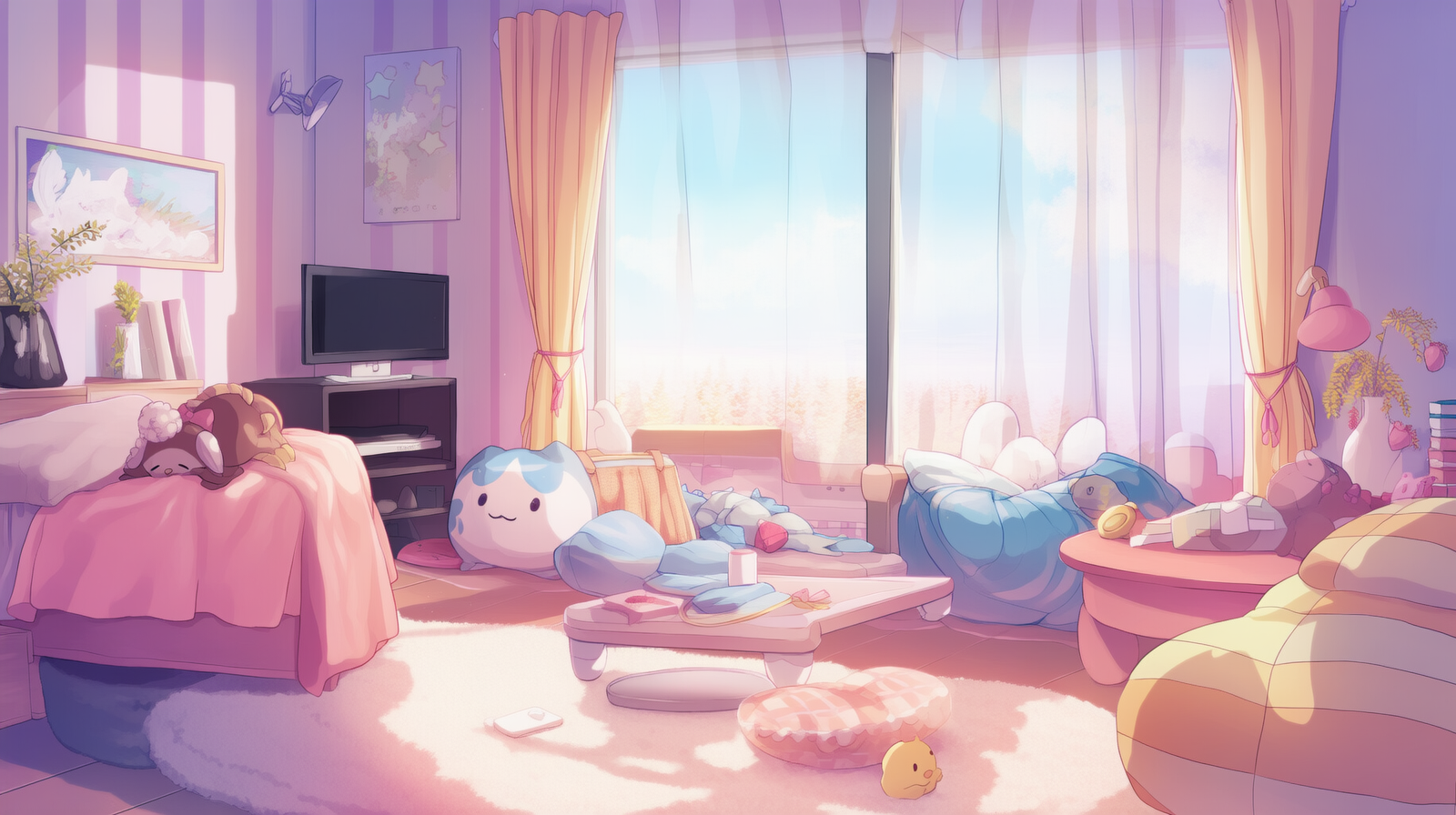 Vtuber cozy room background - Stream scene set -  Pink v1