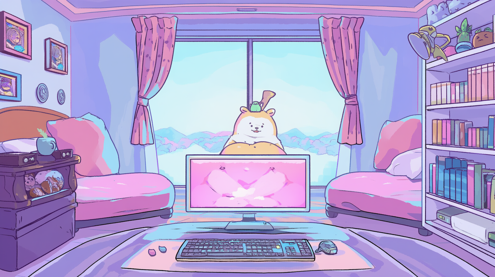 Vtuber cozy room background - Stream scene set -  Purple v2