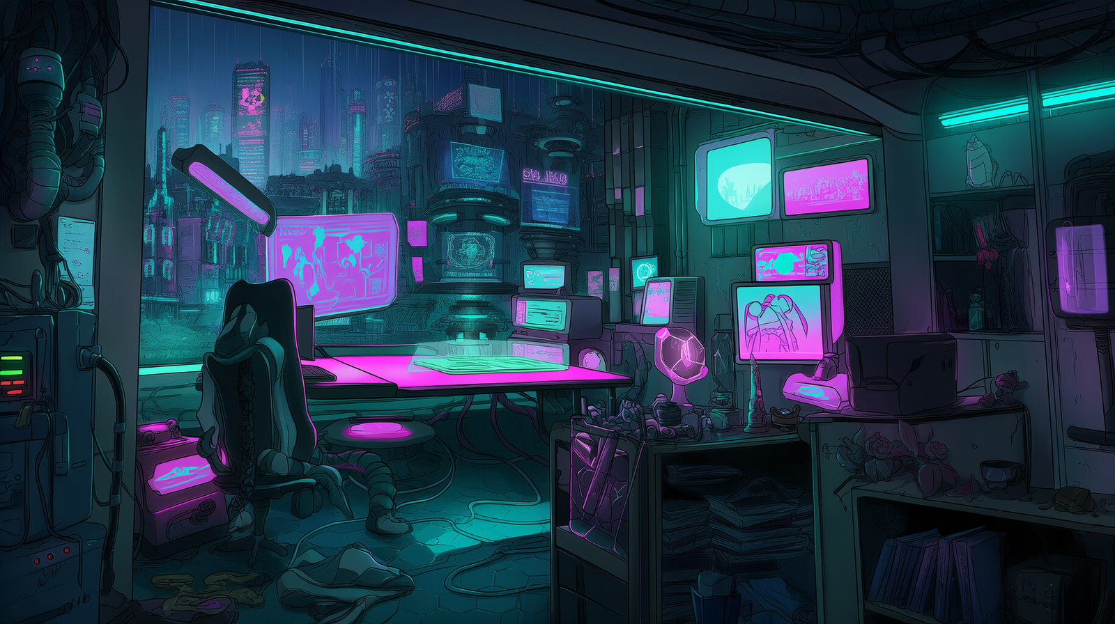 Vtuber cozy room background - Stream scene set -  Cyberpunk theme v2