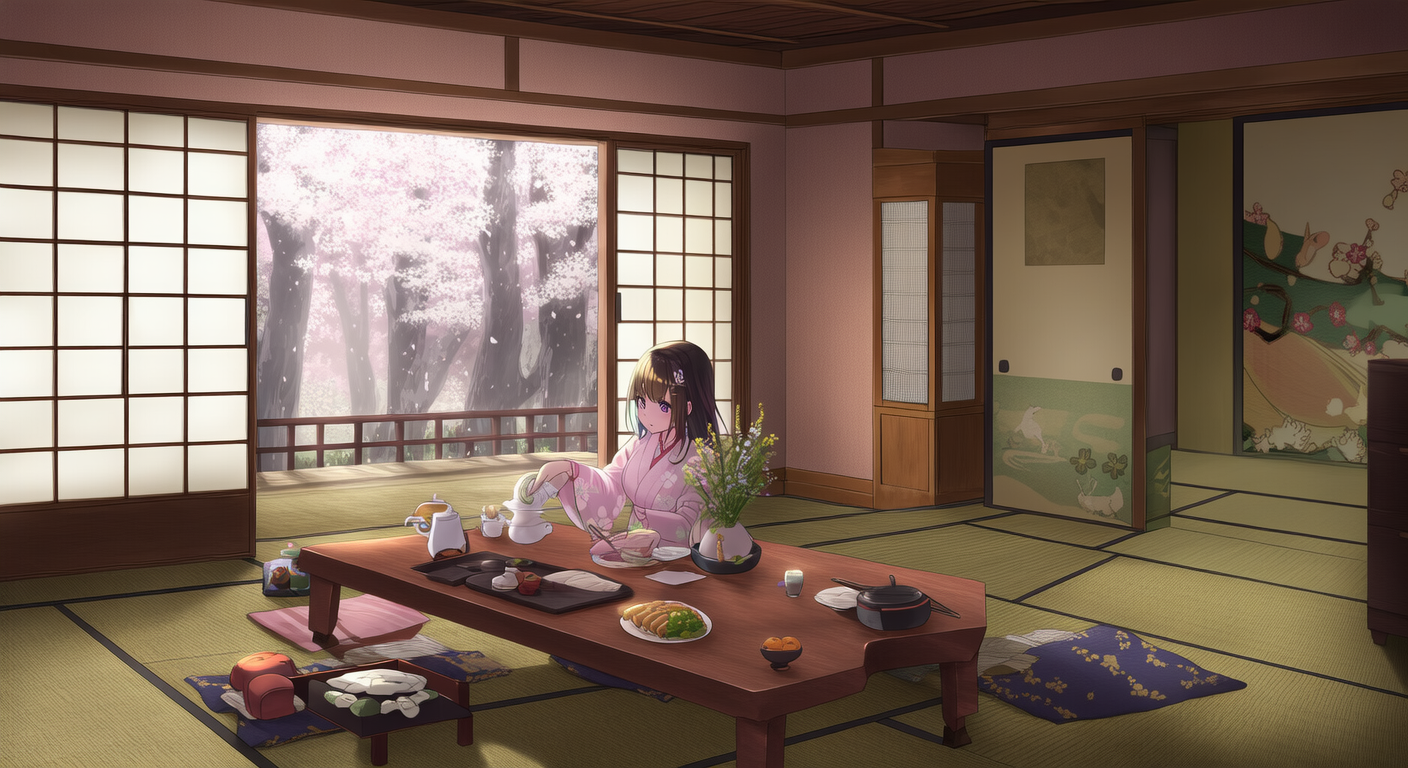 Cozy Japanese Tatami Tea Room VTuber Background | Twitch OBS Stream Backdrop v3