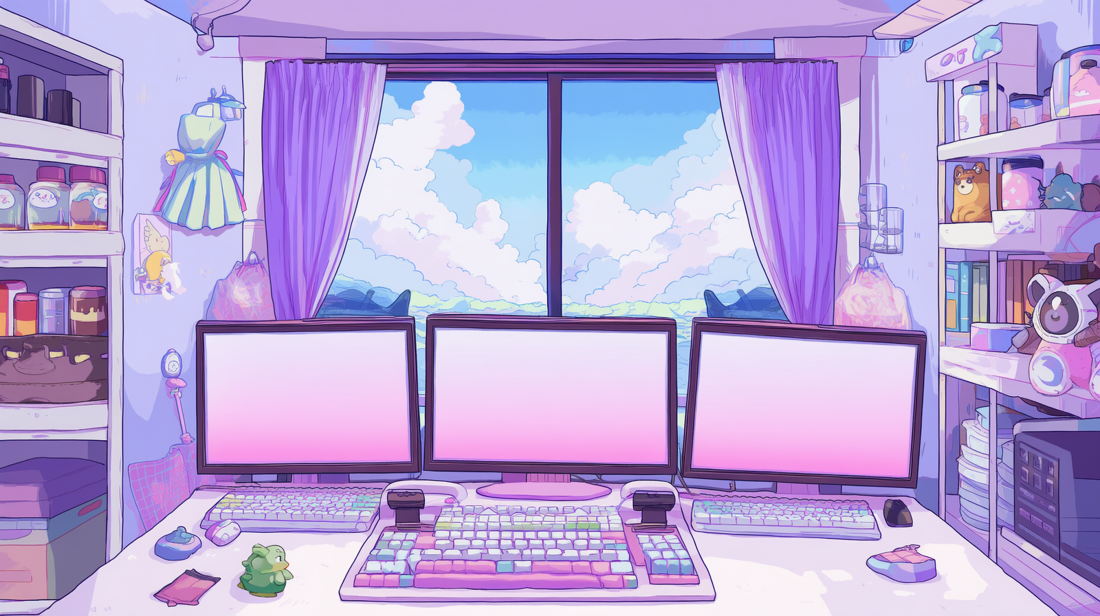 Vtuber cozy room background - Stream scene set -  Purple v1
