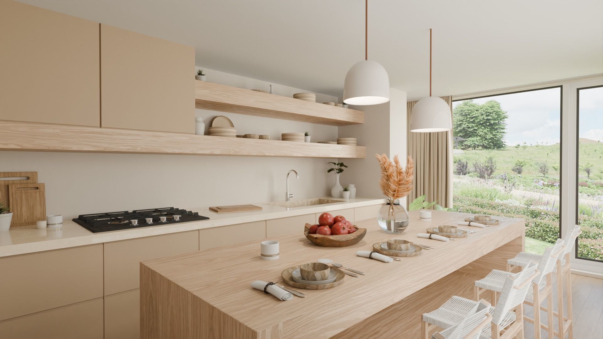 Modern Minimalist Living Room 3D Interior Scene | Photorealistic Render Ready
