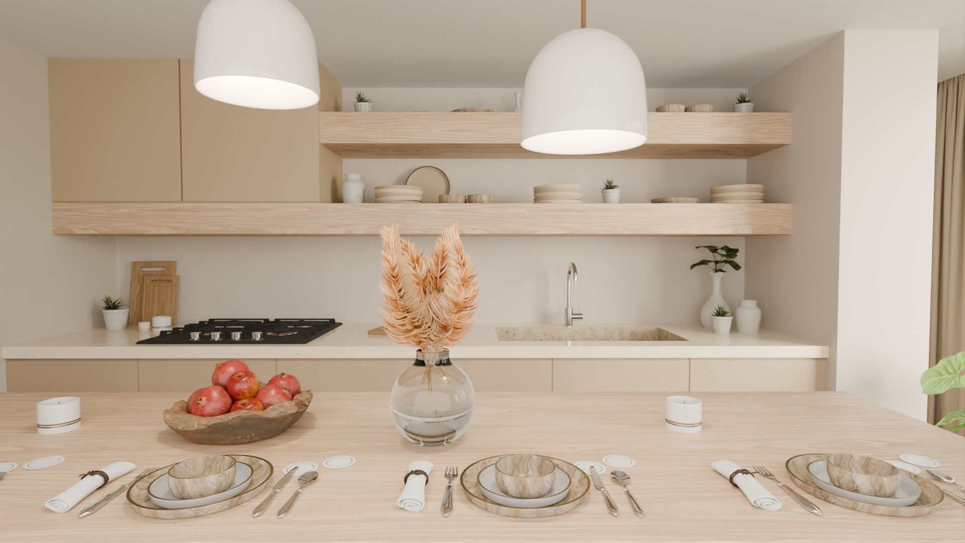 Modern Minimalist Living Room 3D Interior Scene | Photorealistic Render Ready