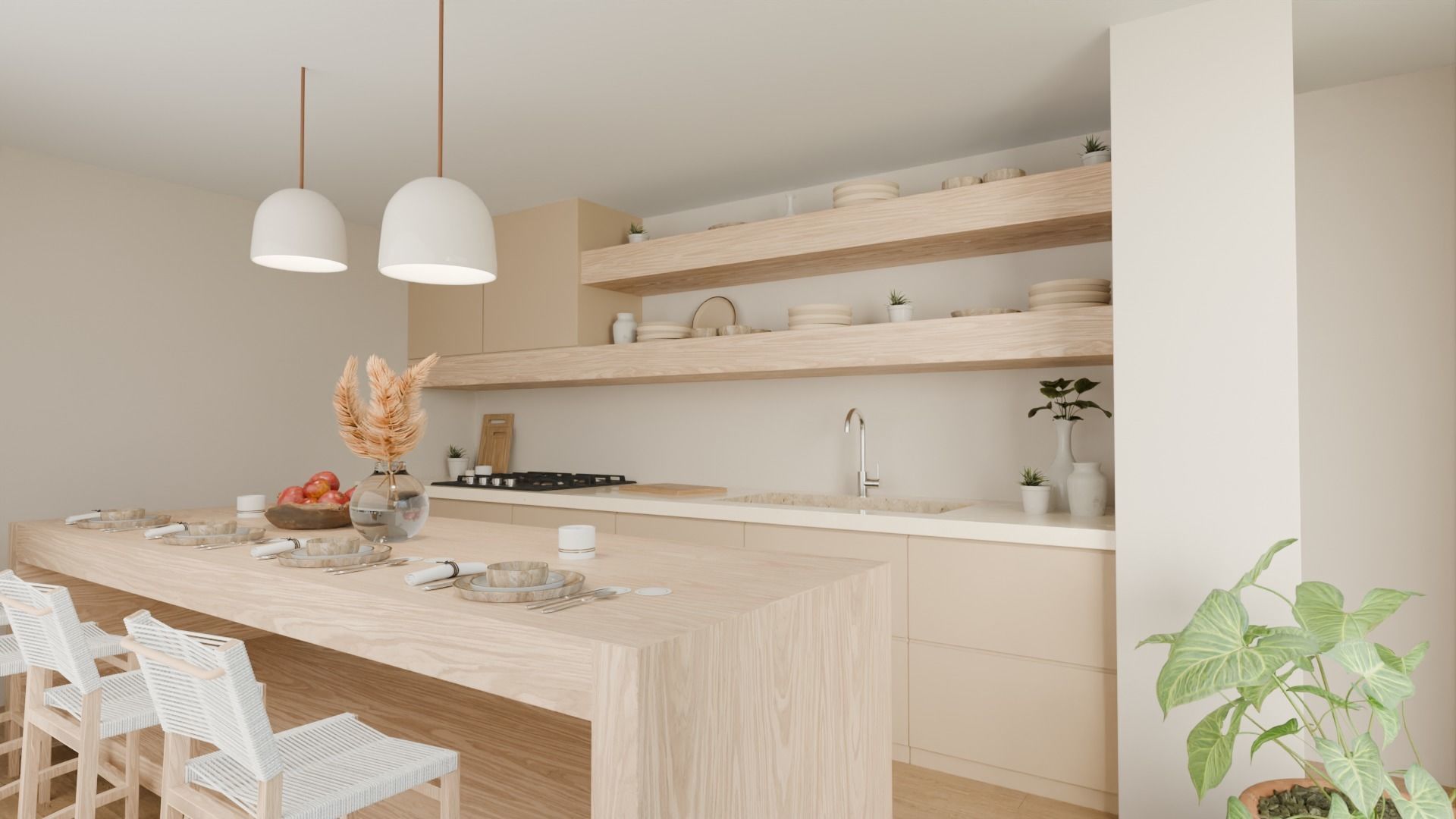 Modern Minimalist Living Room 3D Interior Scene | Photorealistic Render Ready